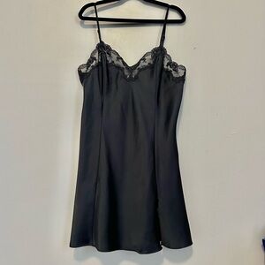 Victoria’s Secret Black Satin Lace Slip Dress Size Small Y2K Mini Whimsygoth